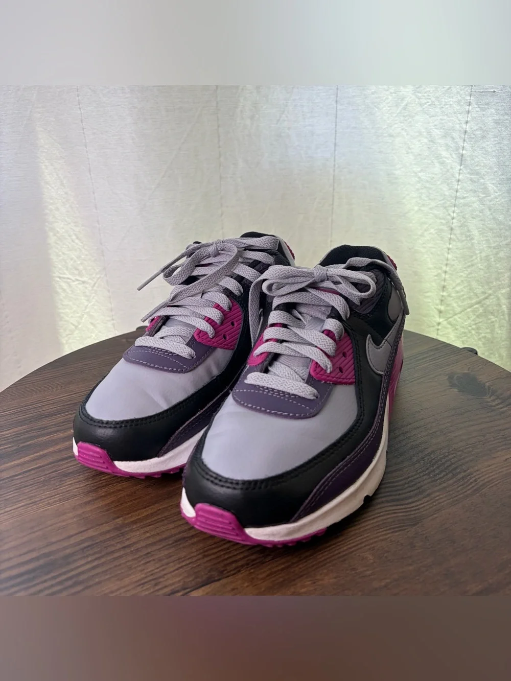Nike Air Max 90 GS US 5Y Grey Purple Pink Sneakers HF6358-003 Excellent